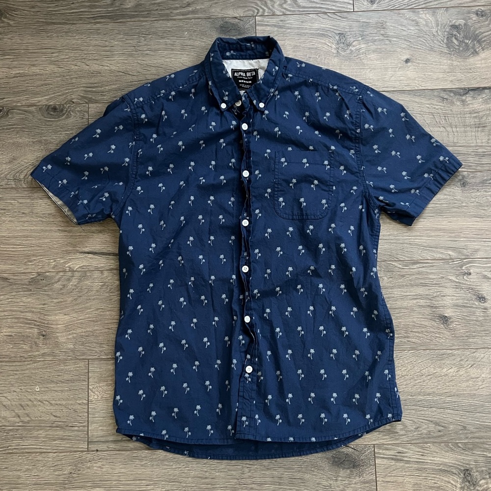Alpha Beta Men’s Button Down Shirt Palm Trees